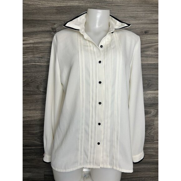 Koret Blouse Women's Sz 10 Vintage Cream Long Sleeve Semi Sheer Top Button Front - Picture 2 of 9